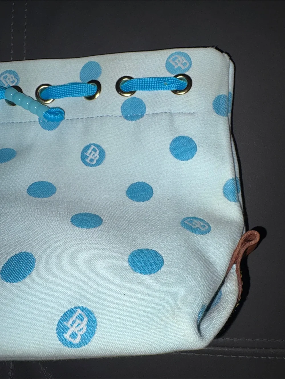 Dooney & Bourke Pale Blue Pouch with Blue Polka Dots